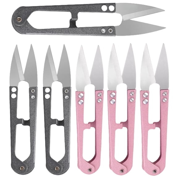 viviyoo U-Shaped Thread Snips, Stainless Steel Sewing Scissors, 6 Pack, Black and Pink