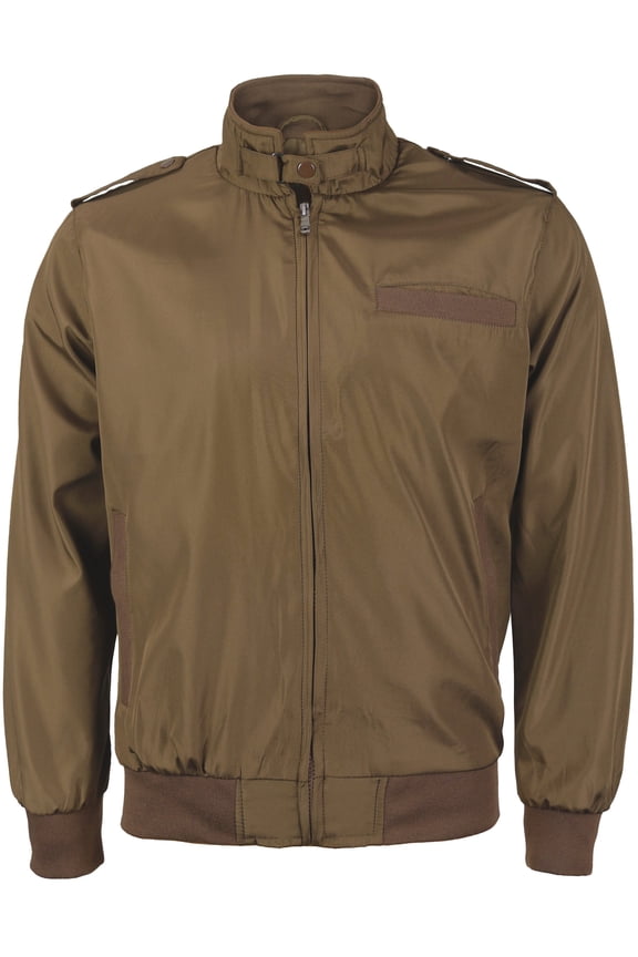 Men's Athletic Lightweight Water Resistant Slim Fit Racer Jacket (Camel, L)