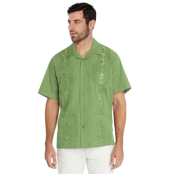 Men's Guayabera Cuban Beach Wedding Casual Short Sleeve Dress Shirt (Apple Green, 3XL)