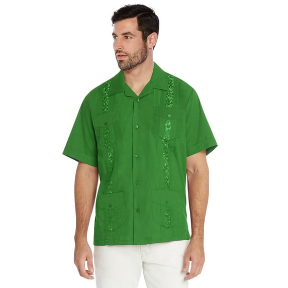 Men's Guayabera Cuban Beach Wedding Casual Short Sleeve Dress Shirt (Classic Green, 3XL)