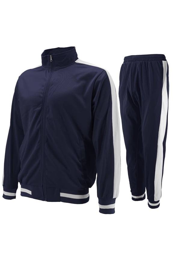 Men's Striped Athletic Running Jogging Gym Slim Fit Sweat Track Suit Set (Navy, 2XL)