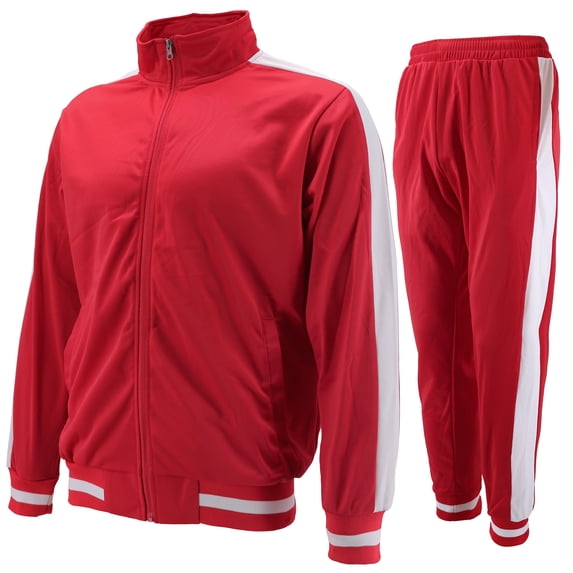 vkwear Men's Striped Athletic Running Jogging Gym Slim Fit Sweat Track Suit Set (Red, 3XL)