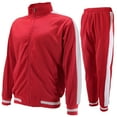 thumbnail image 1 of vkwear Men's Striped Athletic Running Jogging Gym Slim Fit Sweat Track Suit Set (Red, M), 1 of 3