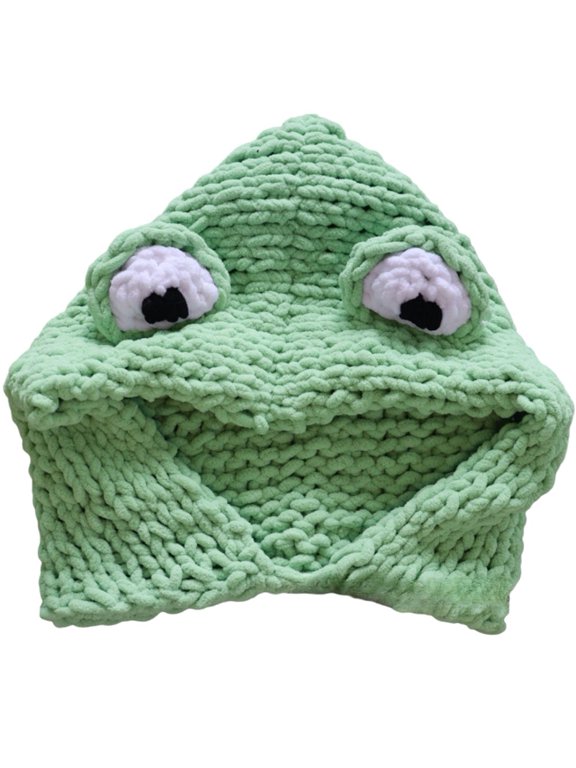 1 Pc Frog Hat Women's Crochet Knitted Cute Frog Hat With Warm Masked Hoodie Beanie Caps For Autumn And Winter