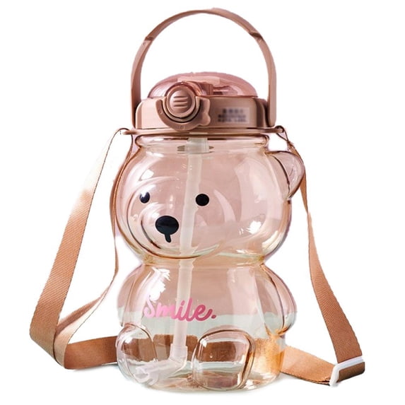 vlrwzc 1000ml Large Kawaii Bear Shaped Water Bottle with Straw and Strap Cute Portable Bear Drinks Bottle for Daily Sports Working