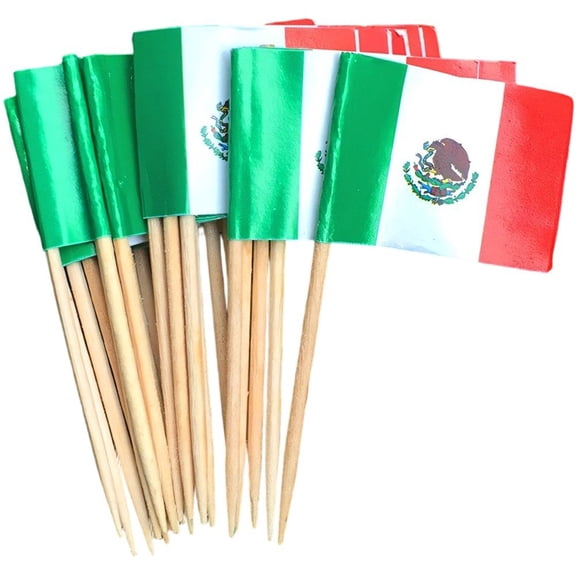 vlrwzc 100pcs Mexican Toothpick Flag, Mexico Flags Cupcake Toppers Flag Mini Stick Flags Picks Cocktail Food Bar Cake Flags Mexicanas Themed Party Decoration Celebration