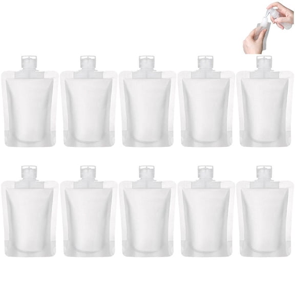 vlrwzc 10pcs Portable Travel Refillable Empty Squeeze Pouch Clamshell Packaging Bags Leakproof Cosmetic Toiletry Containers for Lotion Shampoo Face Cream