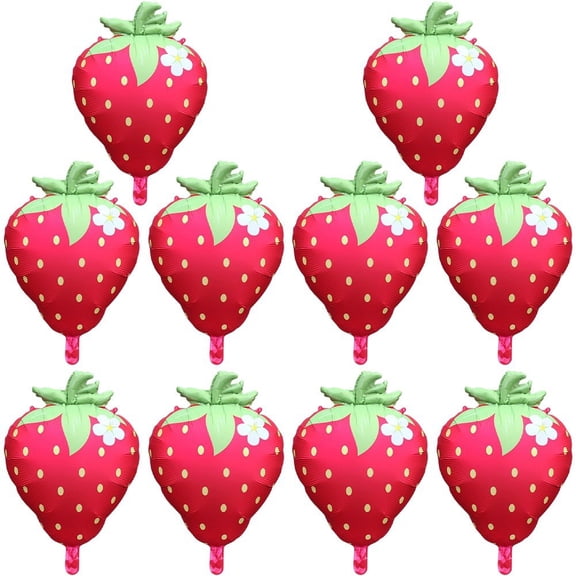 vlrwzc 10pcs Strawberry Balloons for Party Decor, Strawberry Foil Balloons,Cute Sweet Balloons for Baby Shower Party Theme Decorations Supplies
