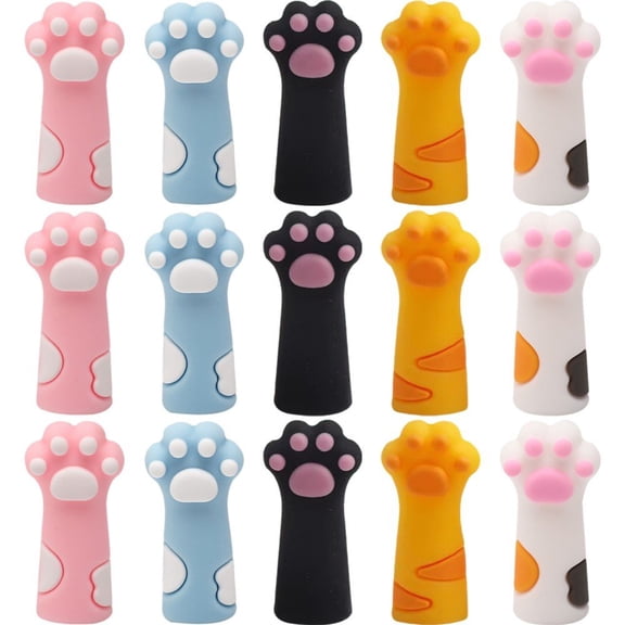 vlrwzc 15 Pcs Cartoon Pencil Toppers, Cute Cat Claw Pencil Caps Silicone Animal Pencil Tip Protector Cover for Office Supplies