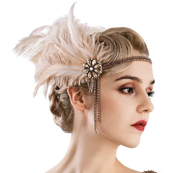 vlrwzc 1920s Headpiece Flapper Headband Rhinestone Pearl Feather Hair Band Headpiece Accessoreis For Women