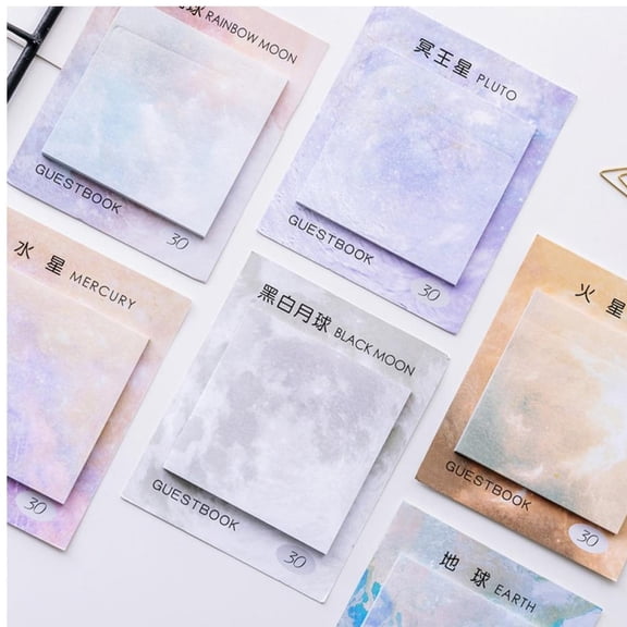 vlrwzc 1pcs Moon Kawaii Planets Creative Memo Pad Sticky Notes Memo Notebook Stationery Note Paper Stickers Office place Supplies