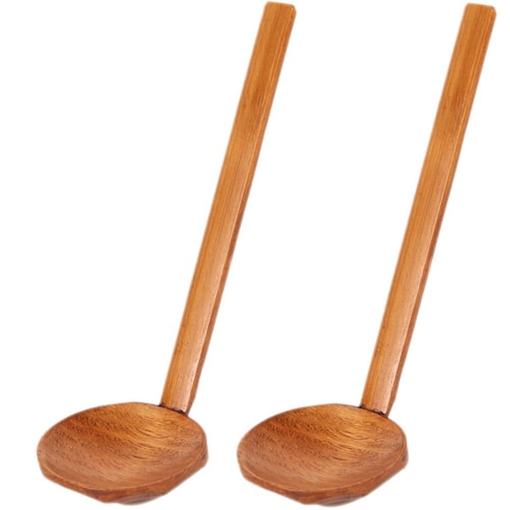 vlrwzc 2 Pcs Japanese Long Handle Ramen Soup Spoon Wooden Rice Soup Dessert Spoon Kitchen Dinner Tableware for Eating Mixing Stirring Cooking