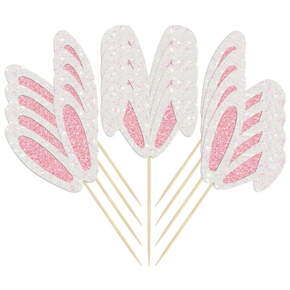 vlrwzc 24pcs Easter Bunny Ear Cupcake Toppers Glitter Rabbit Ears Cupcake Picks Easter Cake Toppers For Easter Theme Party Decor