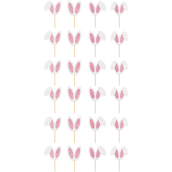 vlrwzc 24pcs Easter Bunny Ear Cupcake Toppers Glitter Rabbit Ears Cupcake Picks Easter Cake Toppers For Easter Theme Party Decor