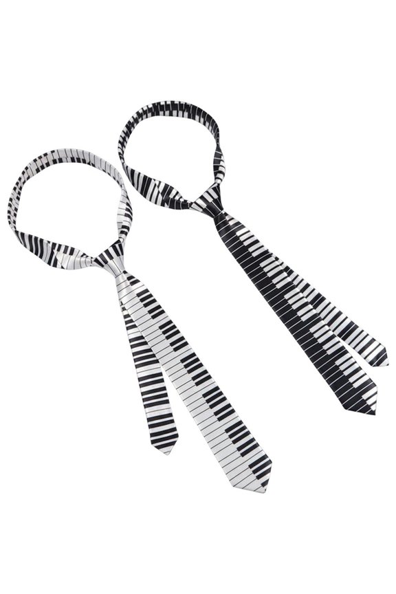 2Pcs Classic Musical Piano Printed Tie Slim Narrow Neckties Smooth Piano Necktie Simple Elegant Trendy Unisex Ties