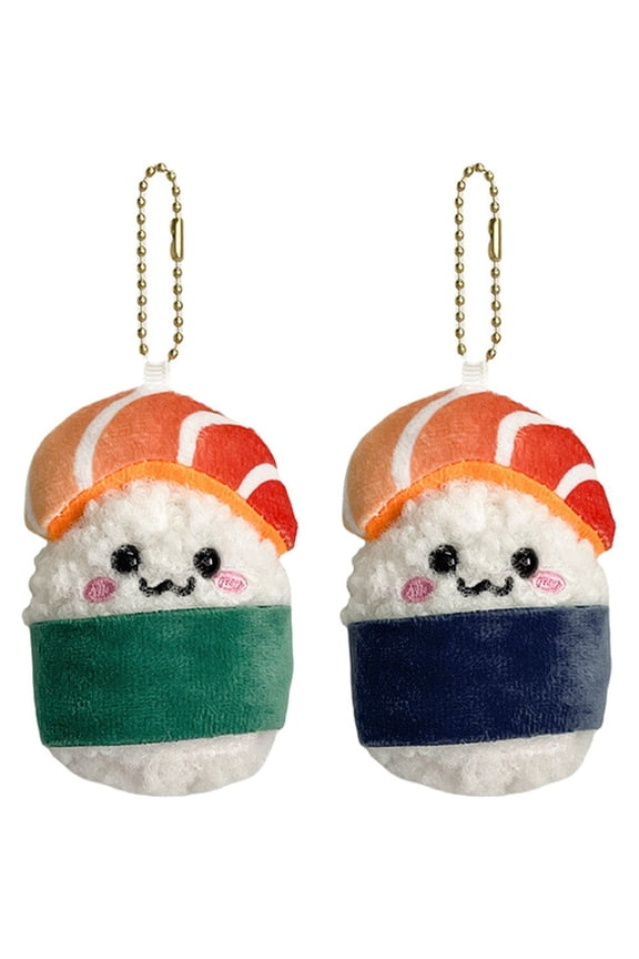 2Pcs/Set Cute Dumpling Keychain Kawaii Salmon Sushi Keychain Christmas Tree Keychain Soft Plush Key Pendant Chain Accessories