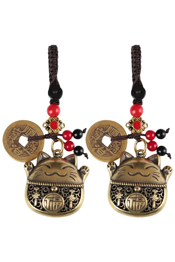 2Pcs/Set Lucky Cat Key Charm Feng Shui Lucky Cat Car Key Pendant Japanese Lucky Cat Keychain Fortune Cat Coin Key Charm
