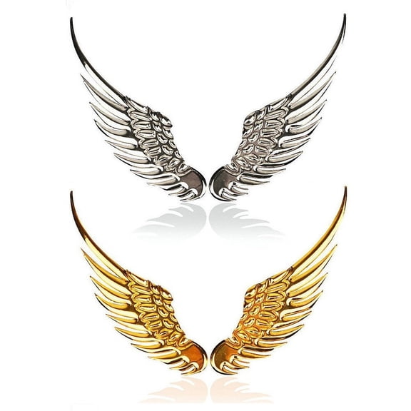 vlrwzc 3D Angel Wings Car Window Bumper Body Badge Emblem Sticker Decal Gold Silver 2 pairs