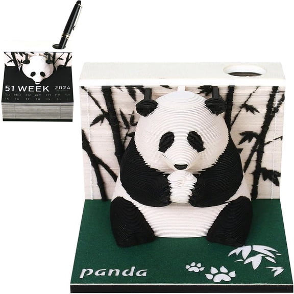 vlrwzc 3D Panda Paper Sculpture Notepad Weekly Calendar Desk Memo Pad Desktop Decor