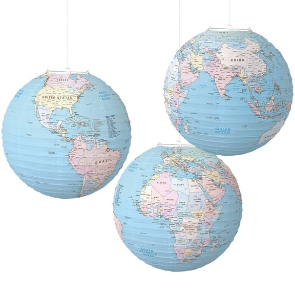 vlrwzc 3Pcs World Map Paper Lanterns Globe Hanging Lantern Party Decorations Earth Day Themed Party Decors for Home Office