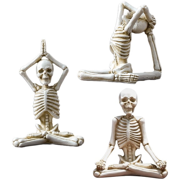 vlrwzc 3pcs Resin Yoga Skull Character Ornament Skull Resin Crafts Skeleton Human Body Home Decoration Accessories Halloween Commemorative Gift