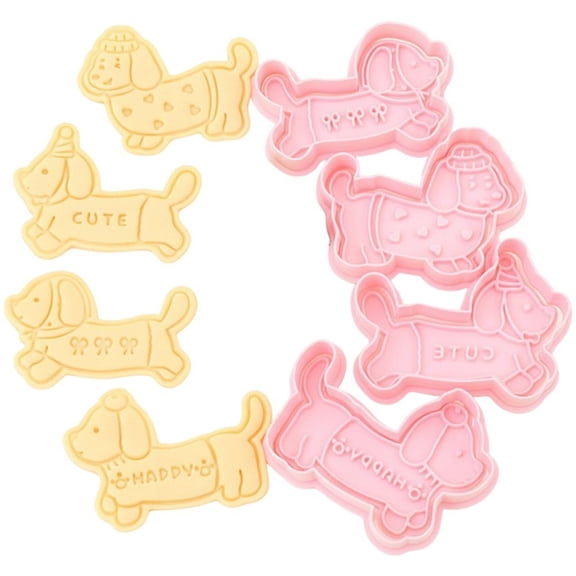 vlrwzc 4 Pcs Pink Dachshund Cookie Cutter Set, Reusable Biscuit Cutters for Baking Fondant Stamp and Playdough Mold, Fun Mini Baking Tools for and Family Kitchen