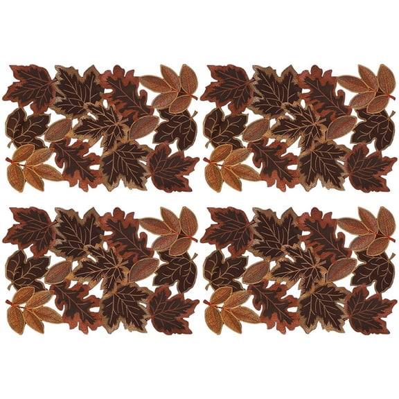 vlrwzc 4 Pcs Thanksgiving Placemats for Dining Table, Embroidered Maple Leaves Table Mats for Fall Autumn Harvest Thanksgiving Decorations