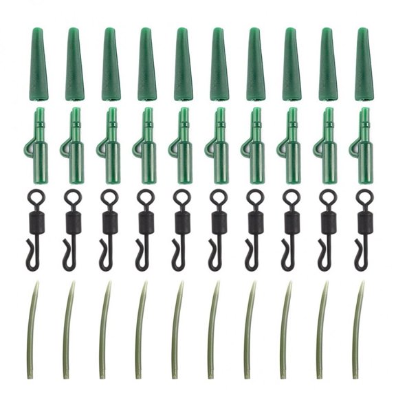 vlrwzc 40pcs Fishing Tackle Quick Change Swivels Rig Tube & Anti Tangle Sleeves Tail Rubbers Safety Lead Clips Set