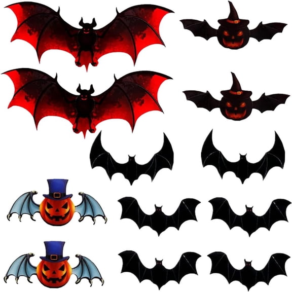 vlrwzc 48PCS Colorful 3D Bat Wall Stickers Waterproof PVC Halloween Decor