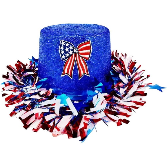 vlrwzc 4th of July Tinsel Fedora Top Hat Patriotic Porkpie Party Hat
