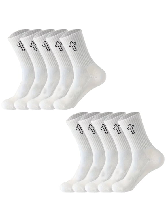 5 Pairs Christian Anti Slip Socks Cross Soccer Socks for Men Women Non Slip Sports Socks Calf Casual Socks for Football Basketball Hockey