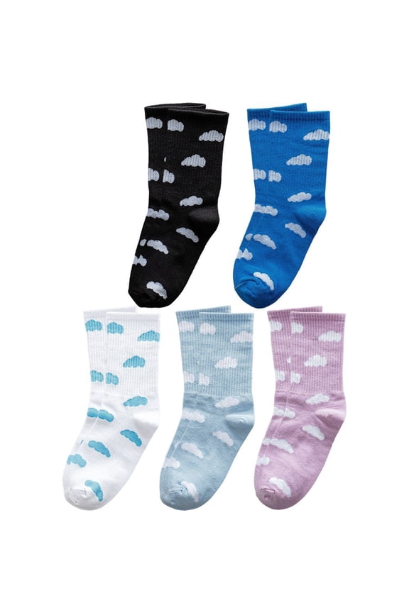 5 Pairs White Cloud Print Socks Hip-hop Skateboard Socks Tube Sock Couple Print Skateboard Socks