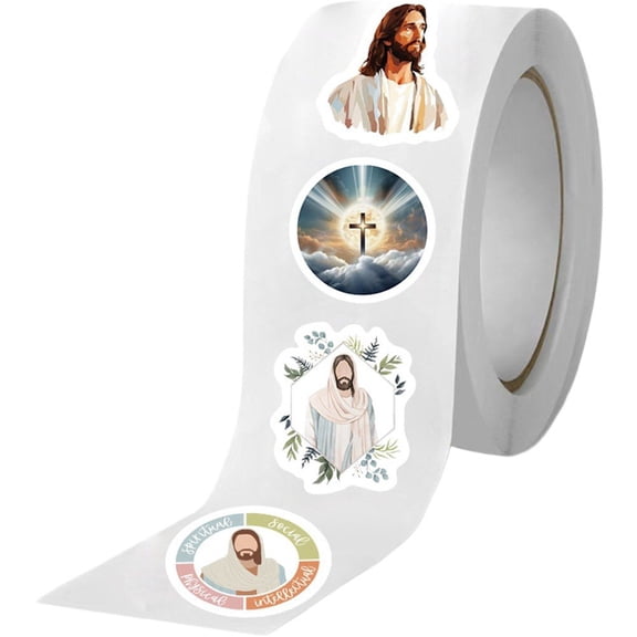 vlrwzc 500Pcs/Roll Religious Jesus Stickers Aesthetic Cartoon PVC Decal For Bottles Laptops Phones Skateboards Scrapbooking Sticker