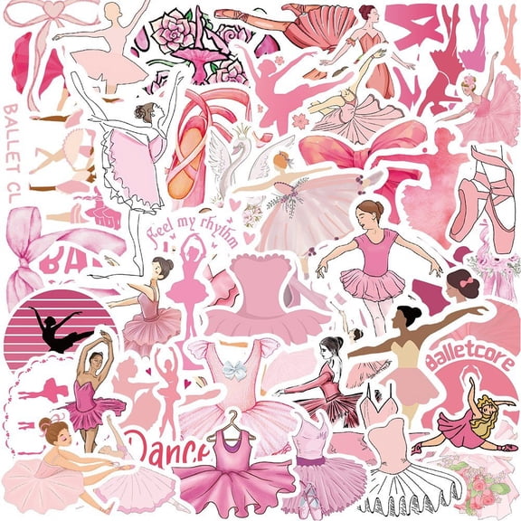 vlrwzc 50Pcs Ballet Dance Stickers Laptop Car Scrapbook Phone Skateboard Suitcase Luggage Bike Dacing Movements Ballerina Vinyl Waterproof Aesthetic Personalised Stickers for Adults