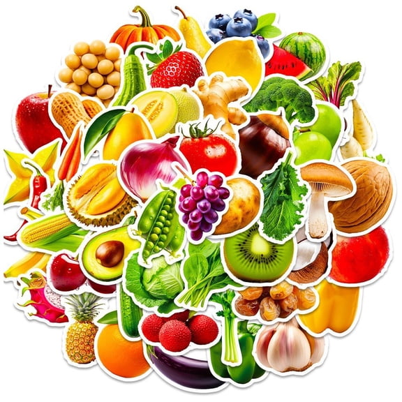 vlrwzc 50Pcs Fruit and Vegetable Stickers Pack, Graffiti Cartoon Stickers Waterproof Vinyl Wall Decal for Laptop Flasks