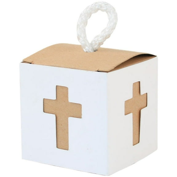 vlrwzc 50pcs Candy Treat Box First Communion Christening Decor Baptism Favor Boxes Laser Cut Hollow Cross Favor Gift Box for Wedding Baby Shower Party