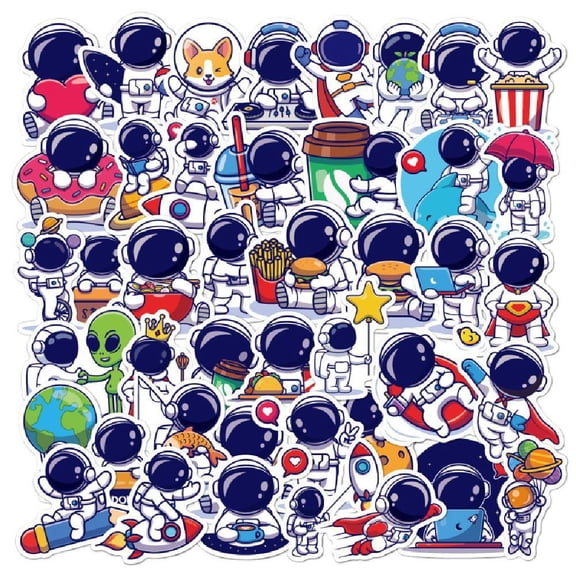 vlrwzc 51Pcs Super Cute Astronaut Space Cartoon Stickers for Waterproof Vinyl Space Explorer Stickers DIY Decors for Teens Room