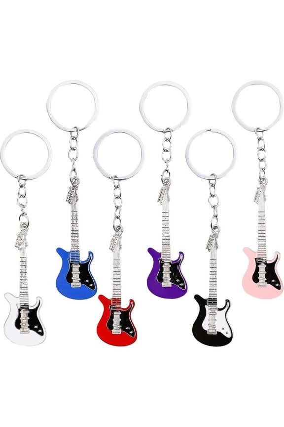 6 Pcs Guitar Keychain Cute Bass Keychain Mini Guitar Keyring Electric Guitar Key Holder Bag Pendant Instrument Keychain for Music Lovers