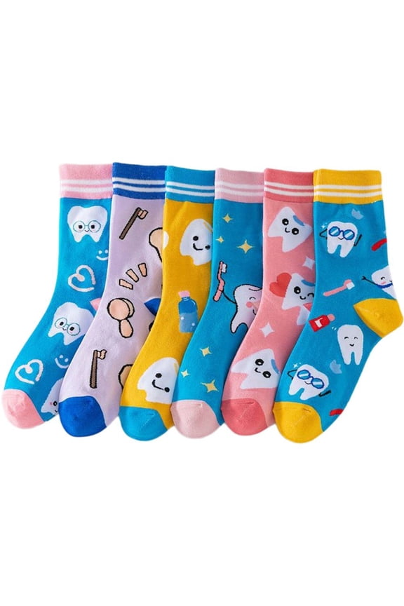 6Pairs/Set Funny Socks Cute Dental Teeth Socks Novelty Teeth Pattern Socks Dentist Medical individual Socks for Women