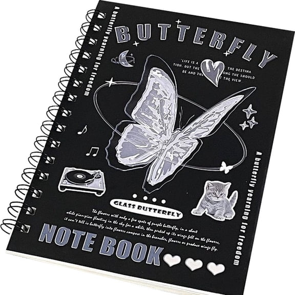 vlrwzc A5 Spiral Notebook Journal, Aesthetic Butterfly Wirebound Ruled Sketch Book Notepad Diary Memo Planner, A5 Size & 50 Sheets