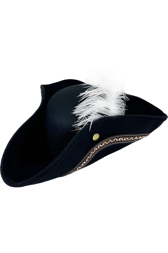 Adult Pirate Hat Tricorn Hat with White Feather Pirate Hat Vintage Accessories Dress Up Buccaneer Tricorn