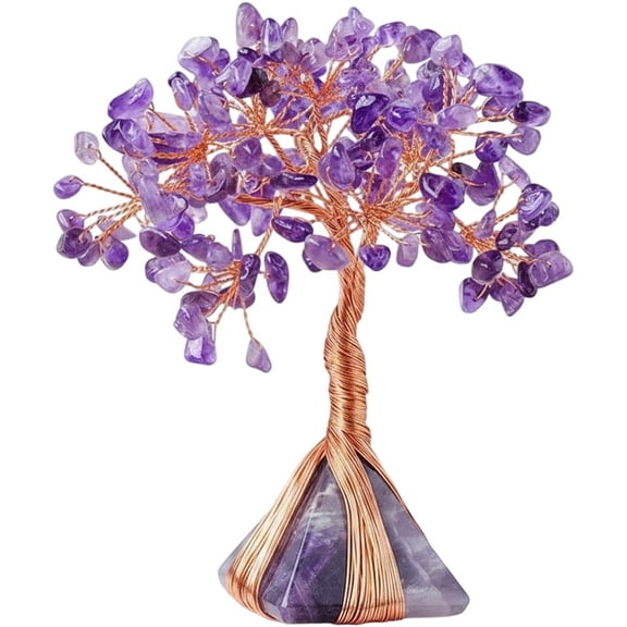 vlrwzc Amethyst Feng Shui Tree with Crystal Pyramid Base Bonsai Home Decor Ornament