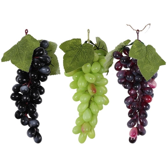 vlrwzc Artificial Grapes, 3 Bunches of Fake Decorative Grapes Simulation Fruit with Artificial Vines Lifelike Leaves Hanging Ornaments for Wedding Home Party Garden
