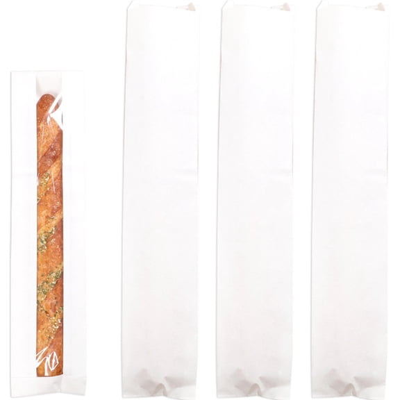 vlrwzc Baguette Paper Bags with Clear Front Window, Fresh Bread Loaf Kraft Packing Bags, Long Bread Kraft Paper Bakery Storage Bag for Homemade Bread, French Bread, Sandwich