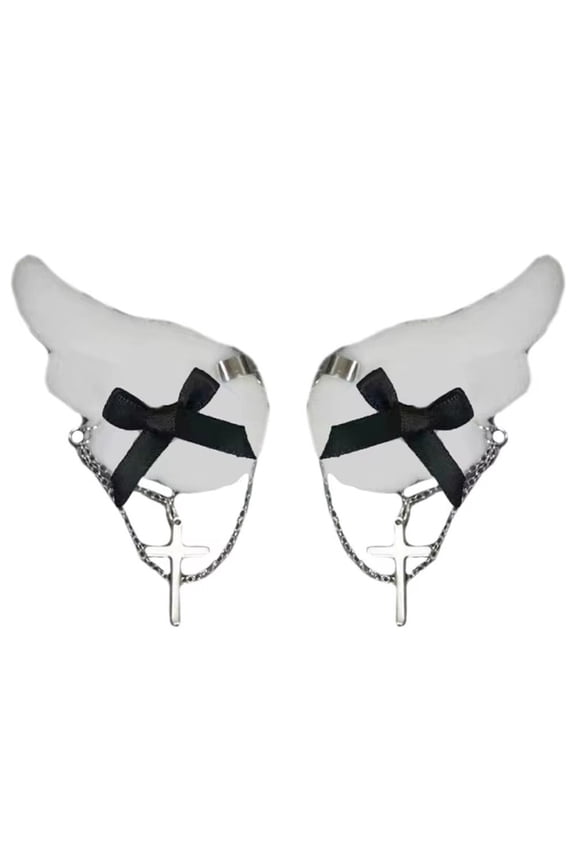 Bow Hairpin Fascinators 2 Pcs Gothic Hair Bow Wing Bowknot Hair Clip with Cross Pendant Decoration Women Bowknot Clips Hair Accessories for Wedding Party