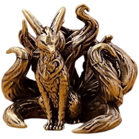 vlrwzc Brass Fox Statue Seven/Nine Tailed Fox Miniature Figurines Desk Ornament Mini Copper Animal Sculpture Home Decor