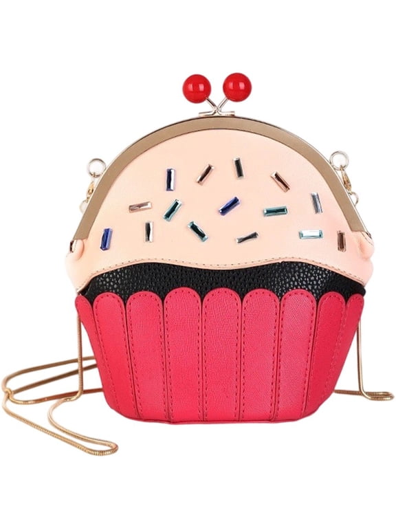 Cake Shape Cross Body Bag PU Cartoon Purse Ice Cream Sholuder Bag Handbag with Removable Chain