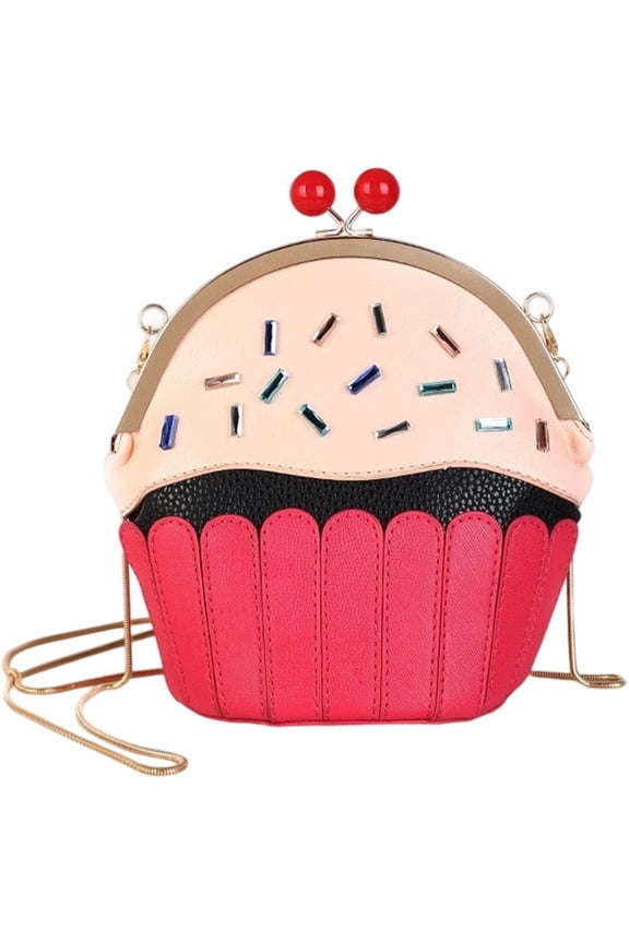 Cake Shape Cross Body Bag PU Cartoon Purse Ice Cream Sholuder Bag Handbag with Removable Chain