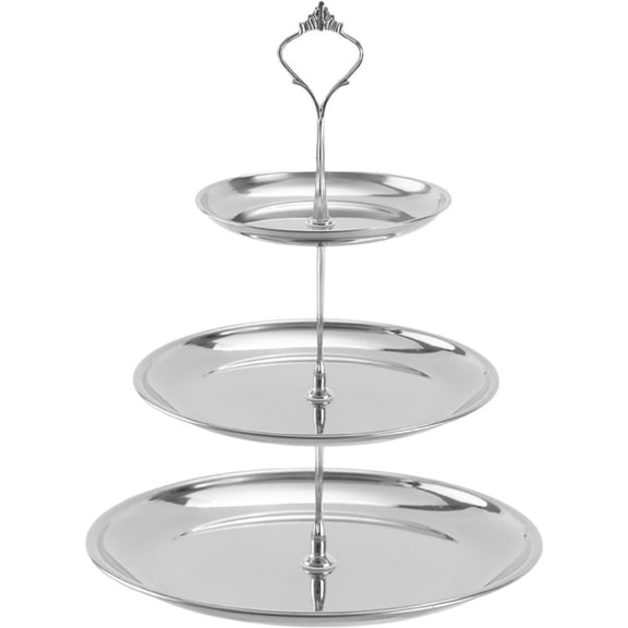vlrwzc Cake Stand, 3 Tiers Stainless Steel Cupcake Stand, Silver Serving Tray Cake Holder Cake Display Stand for Afternoon Tea Decorations