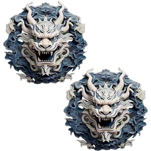 vlrwzc Car Sticker, Blue and White Porcelain Dragon Head Car Decals, Self-Adhesive Decals for Car Truck Motorcycle, Car Hood Body Side Rear Window Stickers